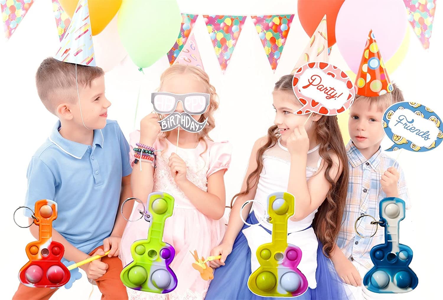 (Students Birthday Gifts and Party Favors) 30 Packs Guitar Bulk Mini Pop for Adult Kids,Cool Shape Sensory Small Bubble Fidget Classroom Supplies