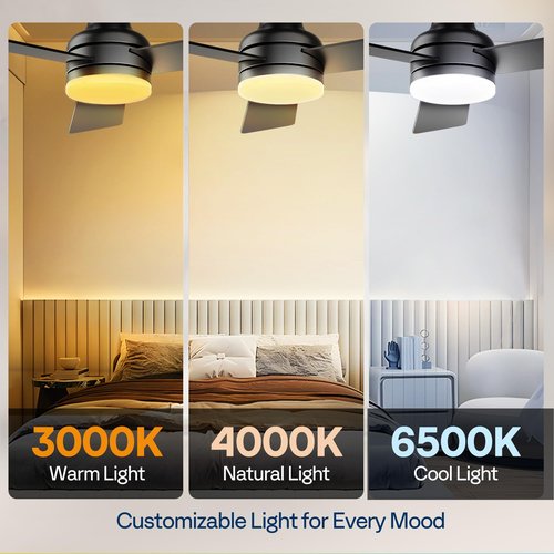 VIVOHOME Ceiling Fans with Lights, 42 inch Low Profile Ceiling Fan with Light and Remote, Flush Mount for Bedroom, Living Room, Garage, 6+1 Speeds, 3CCT, Dimmable, Timer, Quiet Reversible, Black