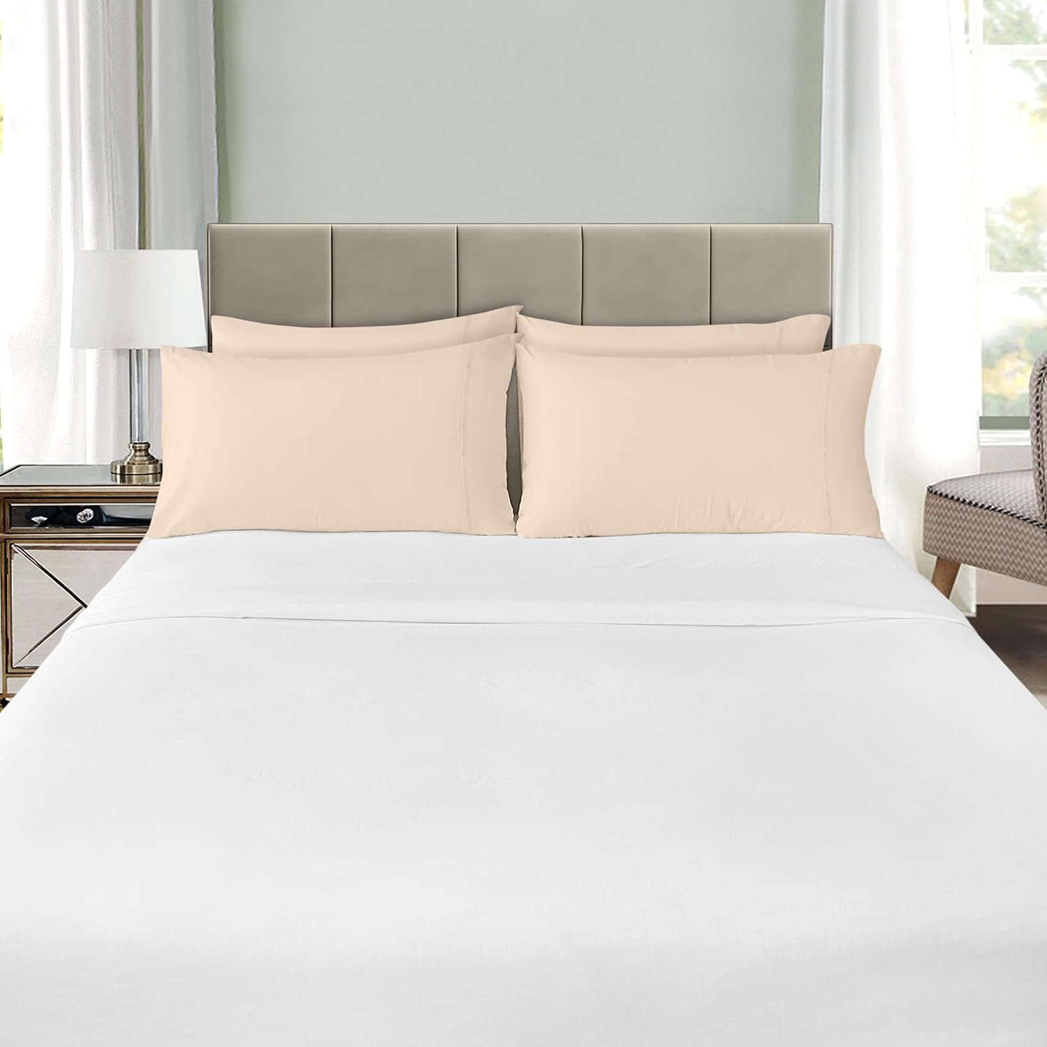 Utopia Bedding Standard Pillow Cases - 4 Pack Soft Brushed Microfiber - Fade Resistant 20 x 26 Inches | Beige