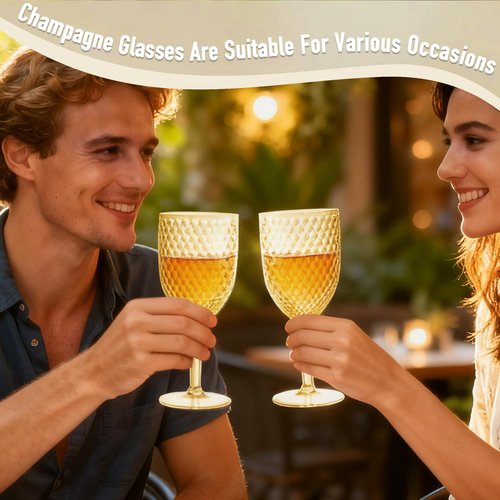 LEYIQU Plastic Wine Glasses 13oz, Acrylic Goblets Toasting Glassware, Unbreakable Cups Drinking Glasses for Bar Party, Wedding, Valentine’s Day (24, Gold)
