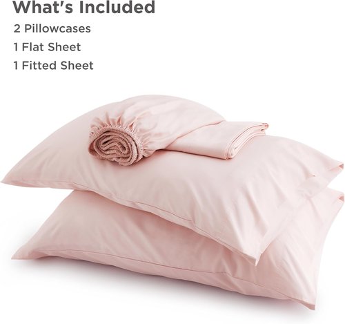 Bedsure Queen Sheet Set - Cooling Rayon from Bamboo | Breathable & Soft Deep Pocket Bedding in Pink