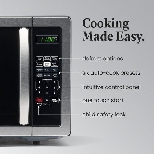 Farberware 1.1 Cu. Ft. Countertop Microwave Oven - 1000 Watts, Auto Cook, Easy Clean, Stainless Steel