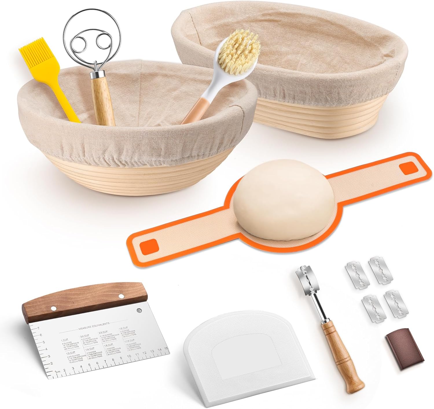 TeamFar Sourdough Bread Baking Kit - 9” Round & 10” Oval Proofing Baskets with Cloth Liner & Tools
