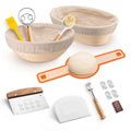 TeamFar Sourdough Bread Baking Supplies, 9” Round and 10” Oval Sourdough Starter Kit, Proofing Basket Set with Cloth Liner, Bread Lame, Whisk Dough, Bowl Scraper, Brush