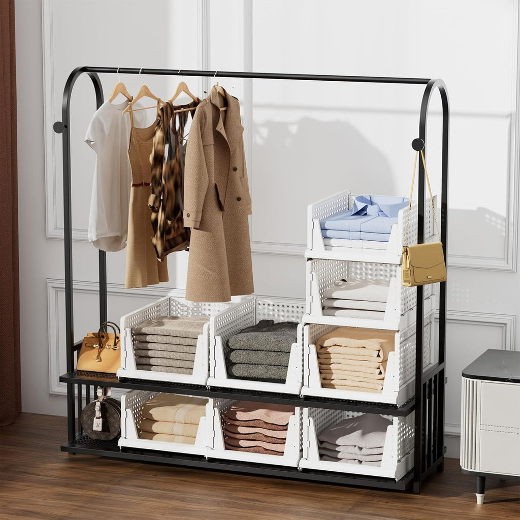 Stackable Plastic Storage Baskets by [Brand Name] - Foldable Organizers for Closet & Pantry | 5-Pack, 5L