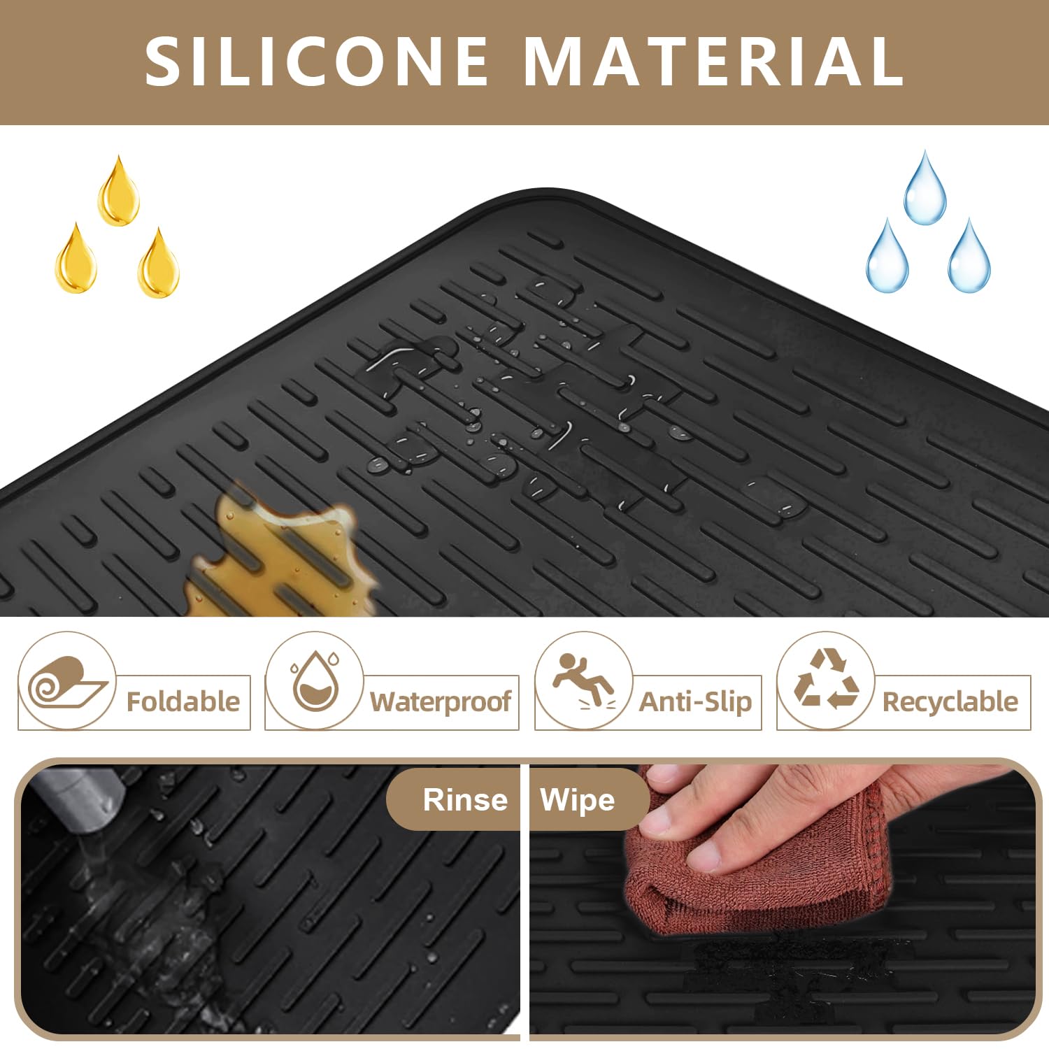 Golener Silicone Stove Cover - 36.5" x 20.5" Electric Stove Protector, Food Grade, Foldable, Easy Clean, Heat-resistant Silicone Mat for Glass, Black