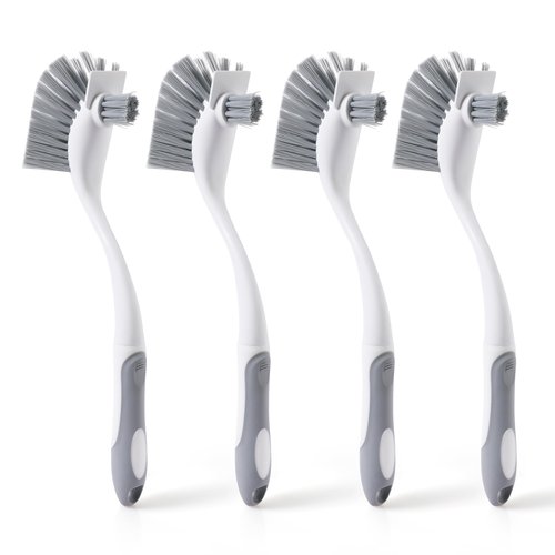 4-Pack Heavy-Duty Dish Scrub Brushes with Stiff Non-Scratch Bristles & Long Handle - Multi-Purpose Kitchen Cleaning Brushes for Pots, Pans, Bottles, Deep Cleaning