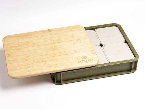 Babadoh Pizza Dough Trays & Bamboo Board Set – Includes 2 Olive Green Durable, Stackable Trays & 1 Bamboo Board – Versatile Storage & Serving Solution for Pizza Lovers – Home & Outdoor Adventures