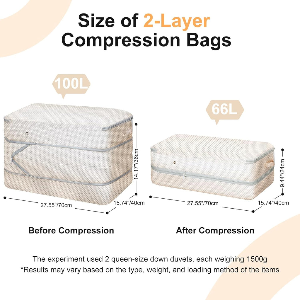 Comforter Storage Bag - Large Capacity Washable Compression Organizer | 2-Pack Beige