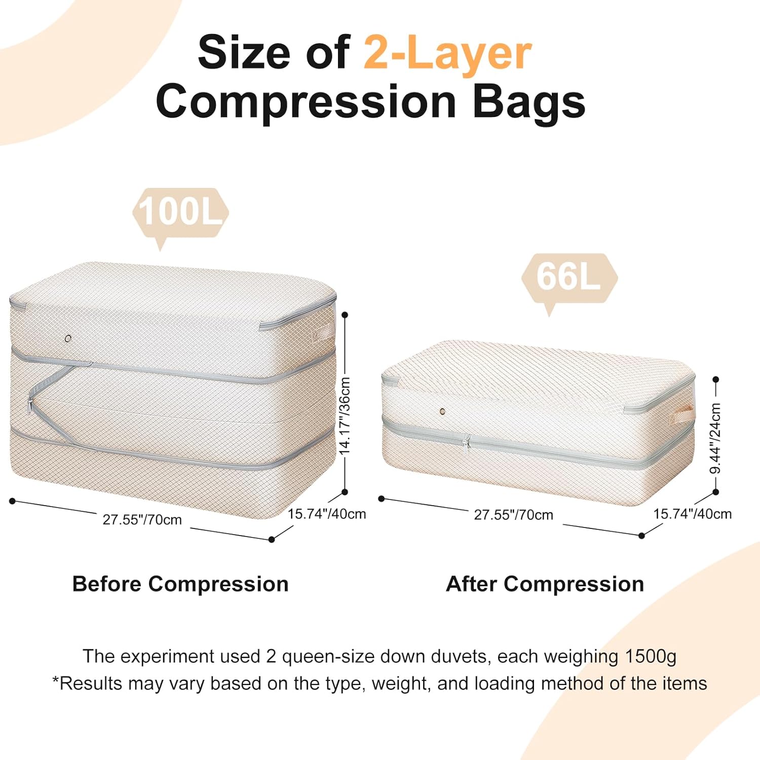 Comforter Storage Bag - Large Capacity Washable Compression Organizer | 2-Pack Beige