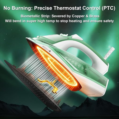 Martisan Steam Iron - 1600W Fast Heating with Non-Stick Ceramic Soleplate | Green Color, Precise Thermostat