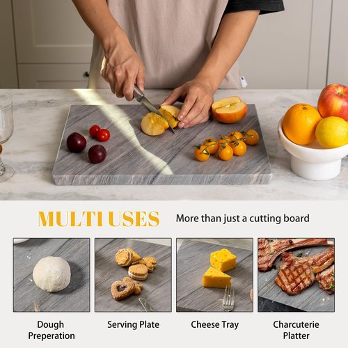 Koville Stone Cutting Board for Kitchen, 20x16 Inches Large Marble Slab Cheese Board, Rectangular Serving Board for Baking Charcuterie Pastry, Natural Stone Board for Countertop (Paradiso)