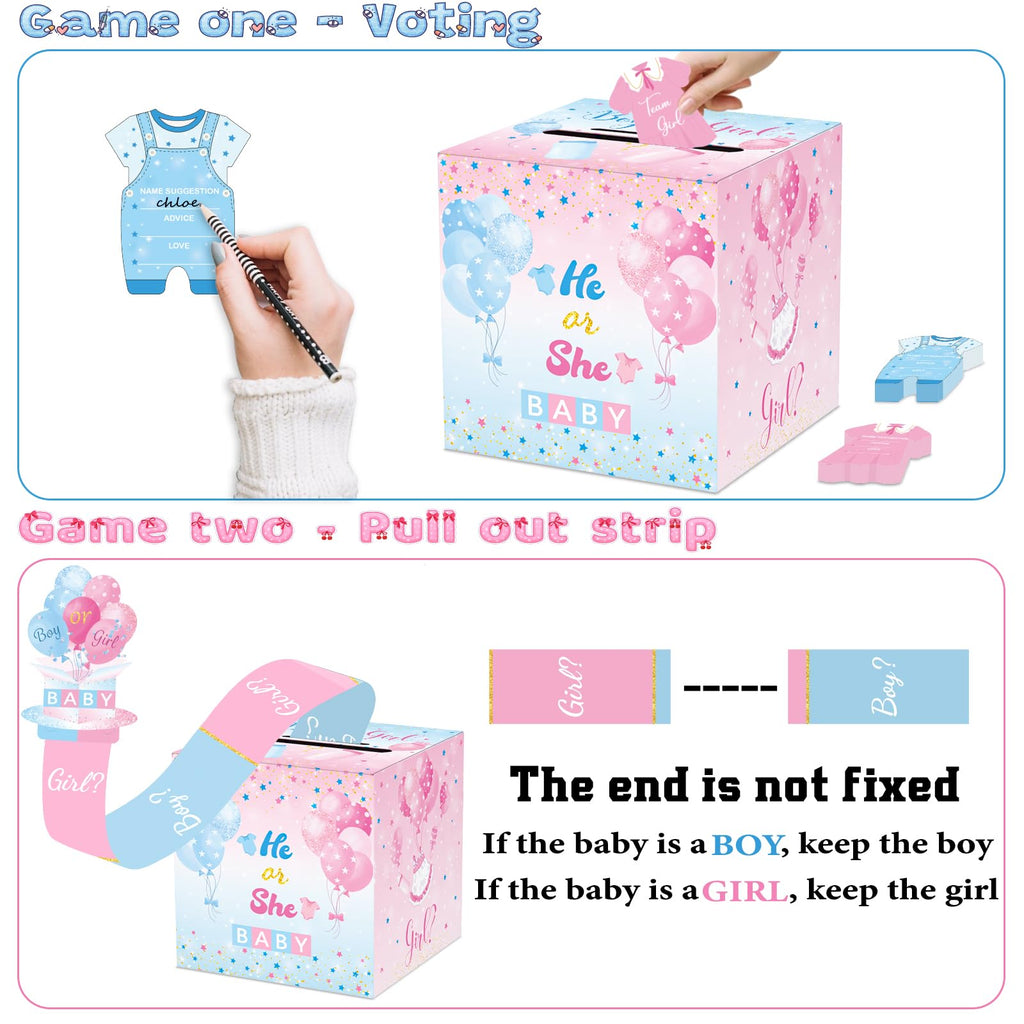WNINK Baby Gender Reveal Pull Out Game with Voting Box, Gender Reveal Games, Fun Baby Shower Activity Keepsake, 50 Ballot Cards Boy or Girl Voting Box, Boy or Girl Party Supplies