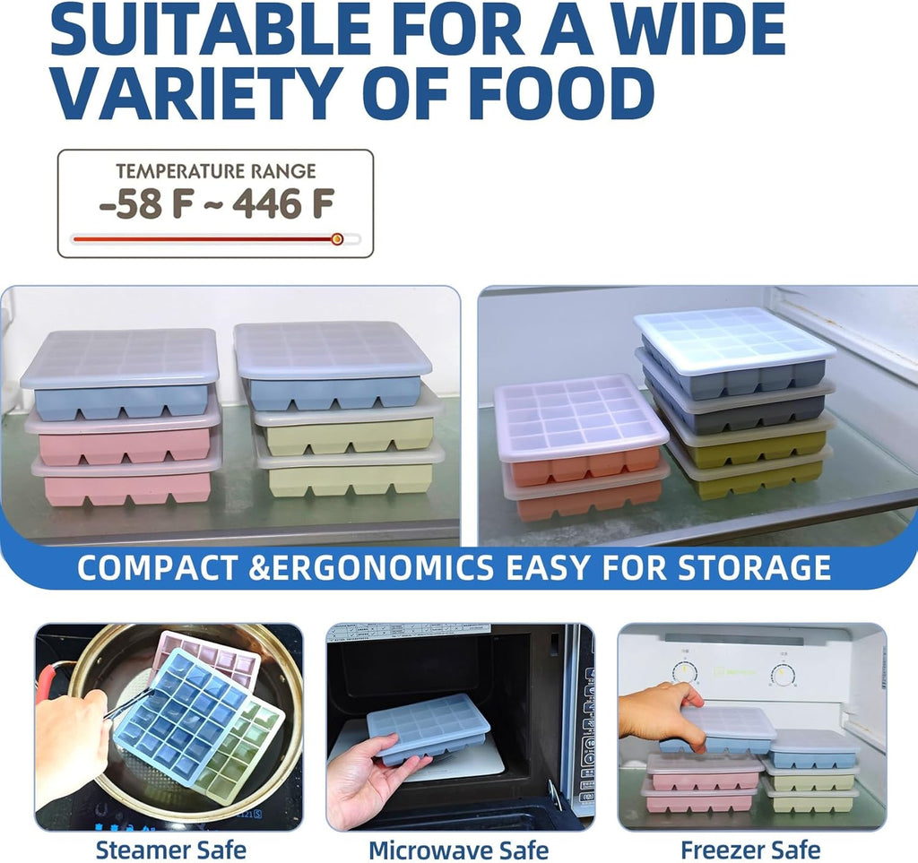 Skiennix Silicone Freezer Molds - Ideal for Storing Garlic, Herbs & More - 3-Pack Multicolor Tray