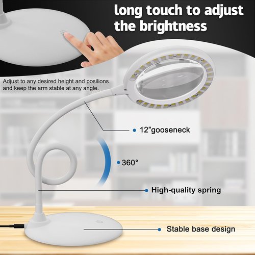 Magnifying Glass with Light - 5X Hands-Free Desk Magnifier for Seniors & Hobbies | Adjustable Stand