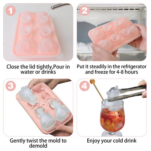 Cat Ice Cube Tray Silicone Large Ice Cube Mold, Fun Shapes Ice Cube Trays for Freezer with Lid, Big Ice Molds for Bourbon Whiskey Cocktails, Cute Gifts for Cat Lovers