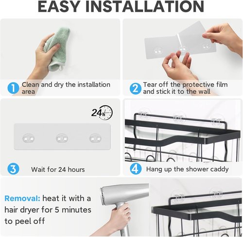 Lsnisni Shower Caddy Adhesive Hooks - Strong Waterproof Double Hooks for Bathroom & Kitchen | 8 Pack