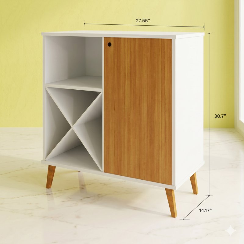 Modern Bar Cabinet with 6-Bottle Wine Rack - Two-Tone White & Brown