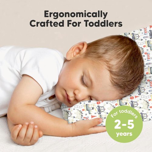 My Little Dreamy Toddler Pillow - Organic Cotton Travel Bed Pillow with Case | Soft & Breathable, 13x18, Dino Patrol for Ages 2-5
