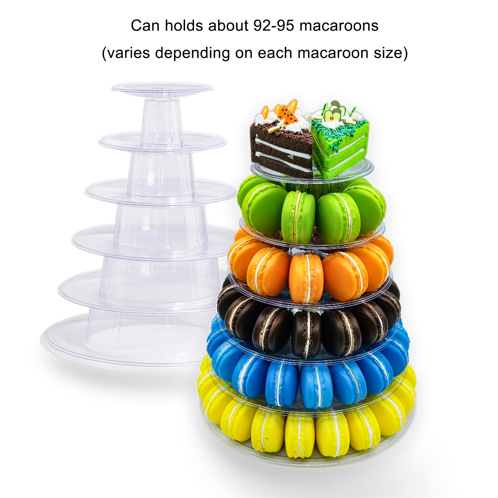 6 Tiers Macaroon Tower Stand, Round Macaron Tower Cake Display Rack Plastic Cupcake Stand Macarons Desserts Serving Tray for Birthday Wedding Party Decor (6 Tiers)