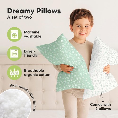 KeaBabies Toddler Pillows - Soft Organic Cotton for Ages 2-5 | 13x18 Inches, Machine Washable, DinoLand Design