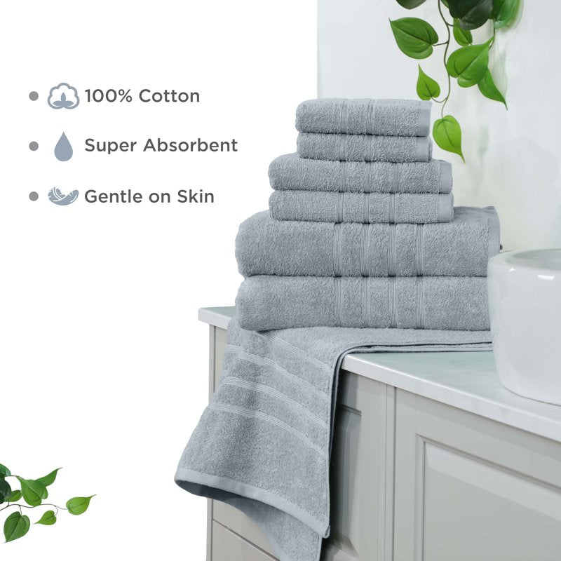 Martex 6-Piece Cotton Towel Set - Soft & Absorbent Bath Towels - Spa Blue
