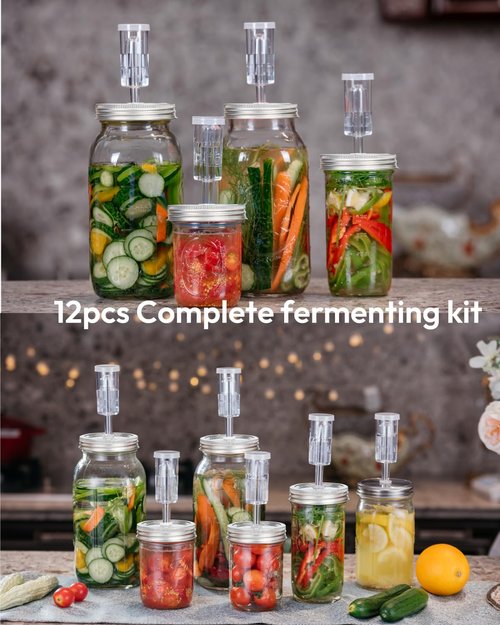 Jillmo Fermentation Lids for Wide Mouth Jars, Pack of 6 Fermenting Kit for Making Sauerkraut, Kimchi, Kombucha (NO Jars)
