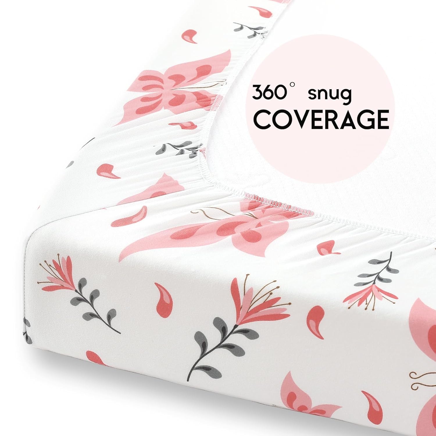 Yoofoss Fitted Pack and Play Sheets - Soft, Breathable Mini Crib Sheets 2-Pack (Pink & Butterflies)