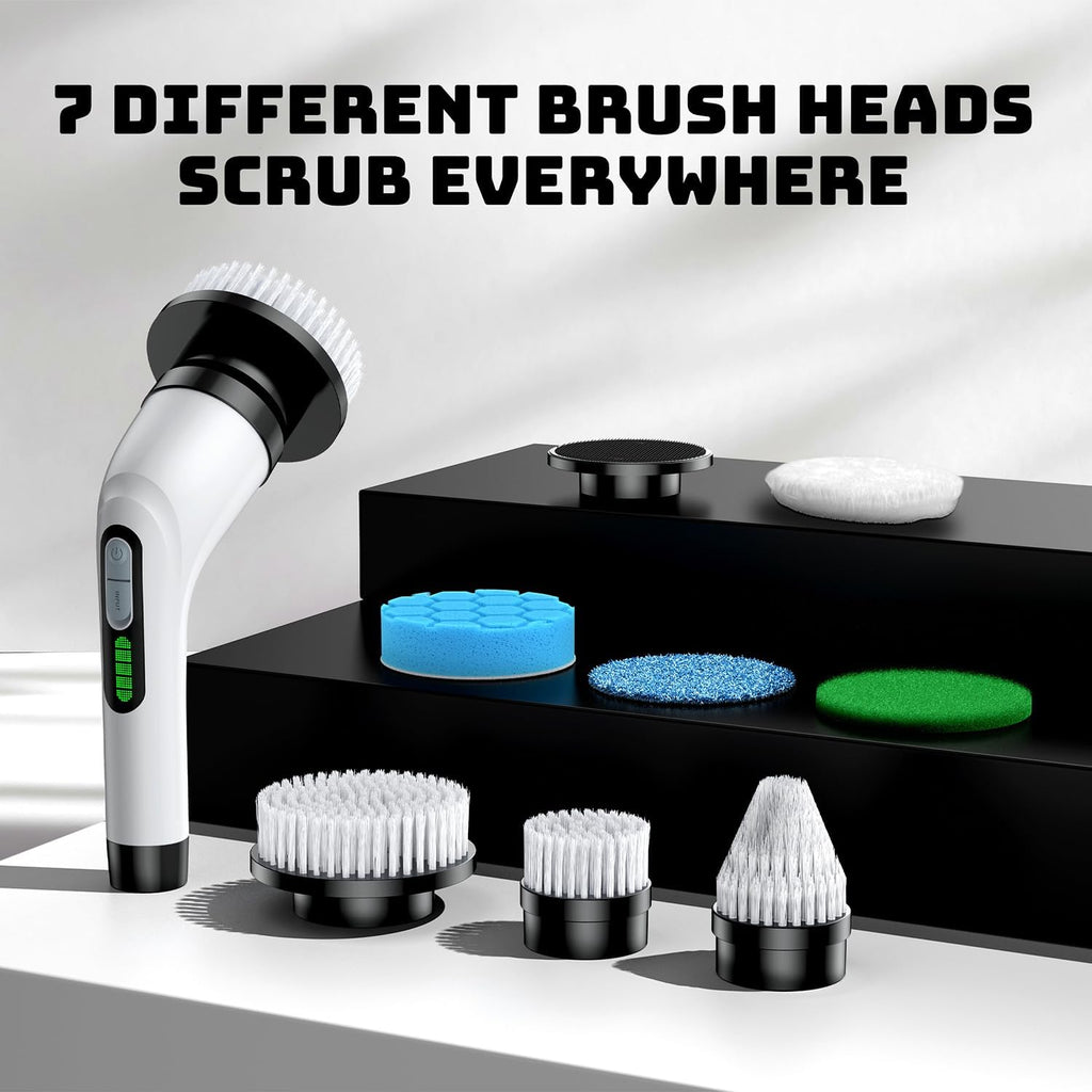 Skiennix Electric Spin Scrubber - Cordless Bathroom Cleaner with Long Handle & 7 Brush Heads | IPX7 Waterproof