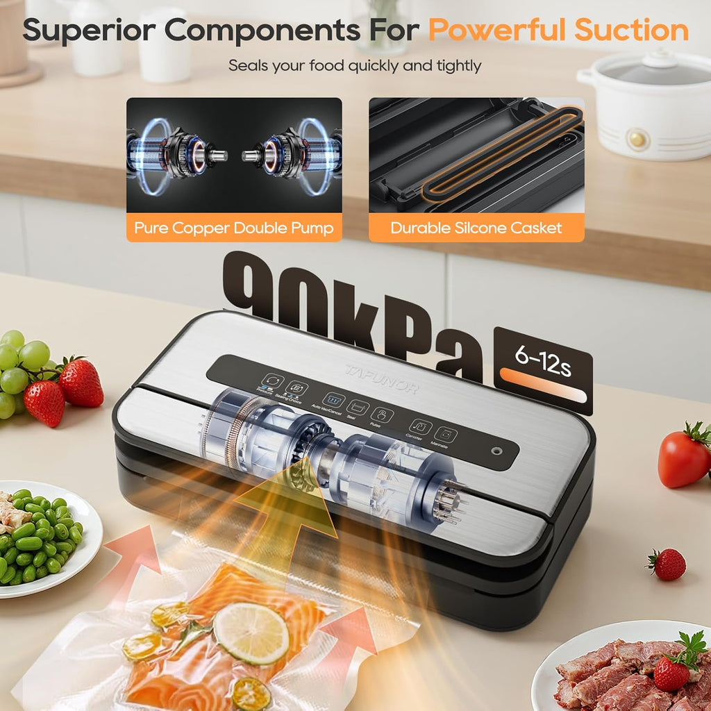Vacuum Sealer Machine - 90Kpa Food Preservation with Dry, Moist & Liquid Modes | LED Indicator & Built-in Cutter