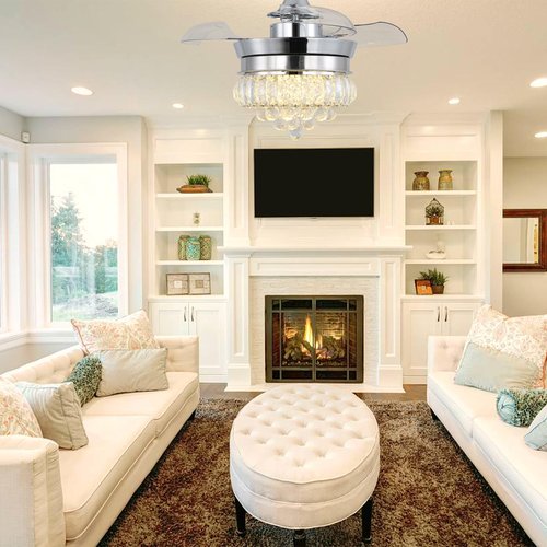 22" LED Crystal Ceiling Fan with Light Bedroom Small Fandeliers Dimmable 6 Speed Timing Chandeleir Fan with Lights for Bedroom Living Room (2201 Silver)