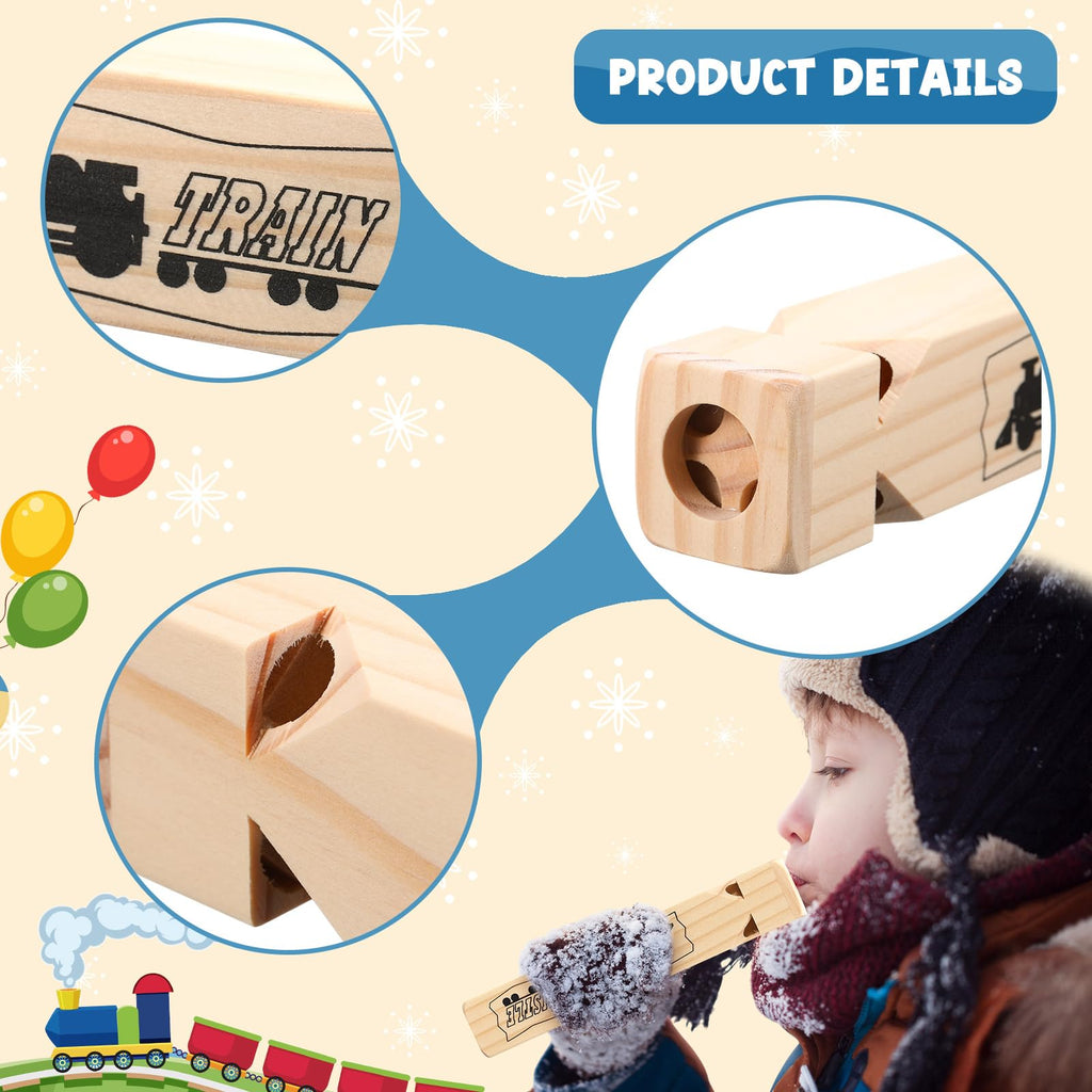 Lenwen 24 Pcs 7.4" Wooden Train Whistles for Kids 4 Tones Train Themed Party Favors Noisemaker Toys for Birthday Party Carnival Prize Educational Game