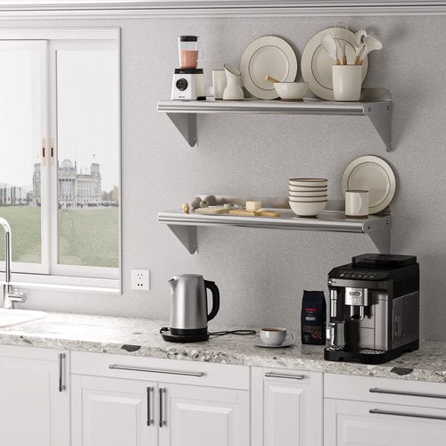 KYBOLT 12" x 48"Commercial Stainless Steel Wall Mounted Shelf for Hanging Pots and Pans - Ideal for Storage in Restaurants, Kitchens, Homes, and Hotels