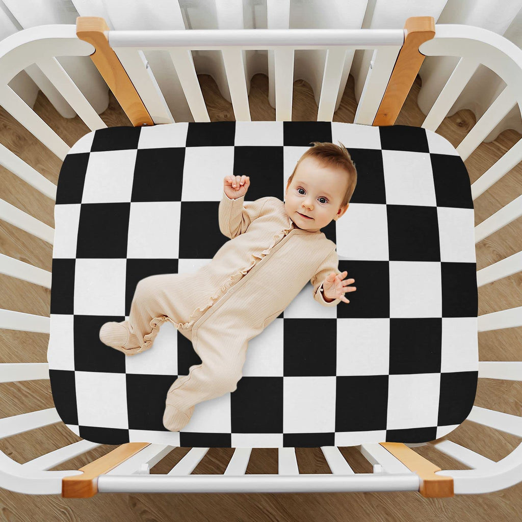 Checkerboard Plaid Crib Sheets for Boys Girls Pack and Play Sheets Breathable Mini Crib Sheets Fitted Crib Sheet for Standard Crib and Toddler Mattresses Baby Crib Sheets for Boys Girls, 52x28IN