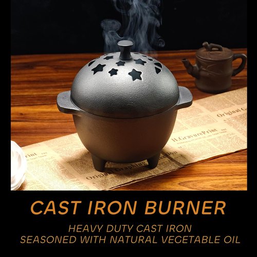 IPROUDER Cast Iron Incense Burner - Cast Iron Incense Holder Mini Cauldron for Sage, Palo Santo, Resin, Charcoal & Japanese Incense | Home, Rituals & Meditation Censer Bowl