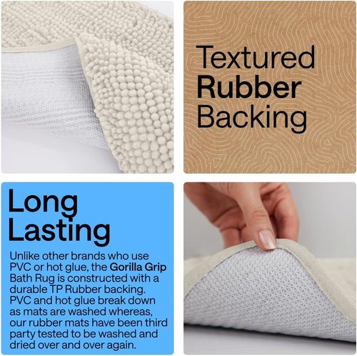 GORILLA GRIP Bath Rug Mat - Thick Soft Chenille Microfiber | Quick Dry & Washable 24x17, Ivory