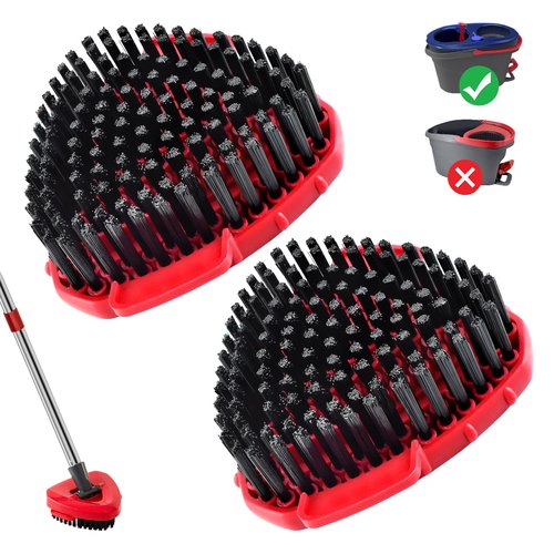 2 Pack Upgrade Scrub Brush Replace Heads Compatible with O Cedar EasyWring RinseClean 2 Tank Spin Mop, Scrubber Brush Mop Head for Ocedar Mop Scrub Brush of Hard Bristle to Floor Clean, Not for 1 Tank