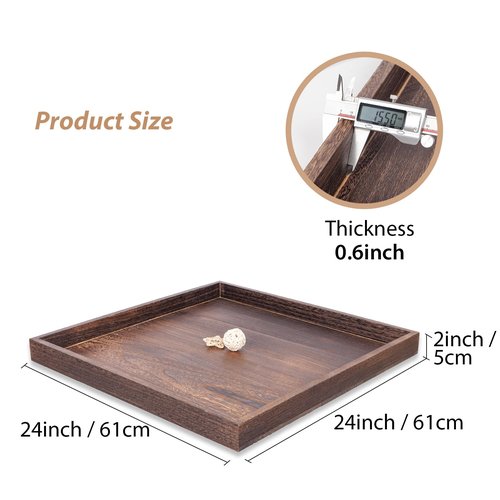 Ottoman Tray for Coffee Table Living Room Wood Serving Tray Large Wooden Square 24 Inches Rustic Brown