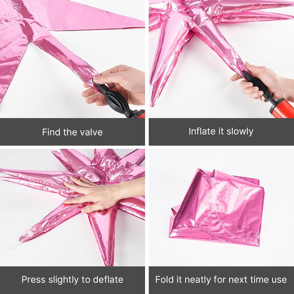 PartyWoo Pearl Pink Star Foil Balloons - 42 Inch Large Mylar Balloons for Birthday & Baby Showers