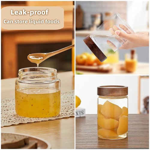 Brighomrom Set of 2 Glass Food Storage Jars, Premium Clear Glass Container Jar with Airtight Wooden Screw Lid, Kitchen Canisters for Coffee,Tea,Pasta,Cookies, Nuts,Spice,Candy,Overnight Oatmeal