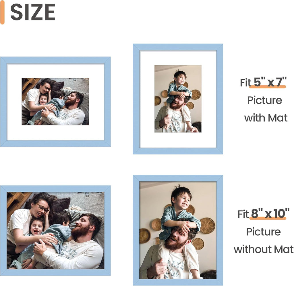 Upsimples 8x10 Picture Frame Set of 5 - Display 5x7 or 8x10 Photos | Stylish Blue Wall Gallery Frames