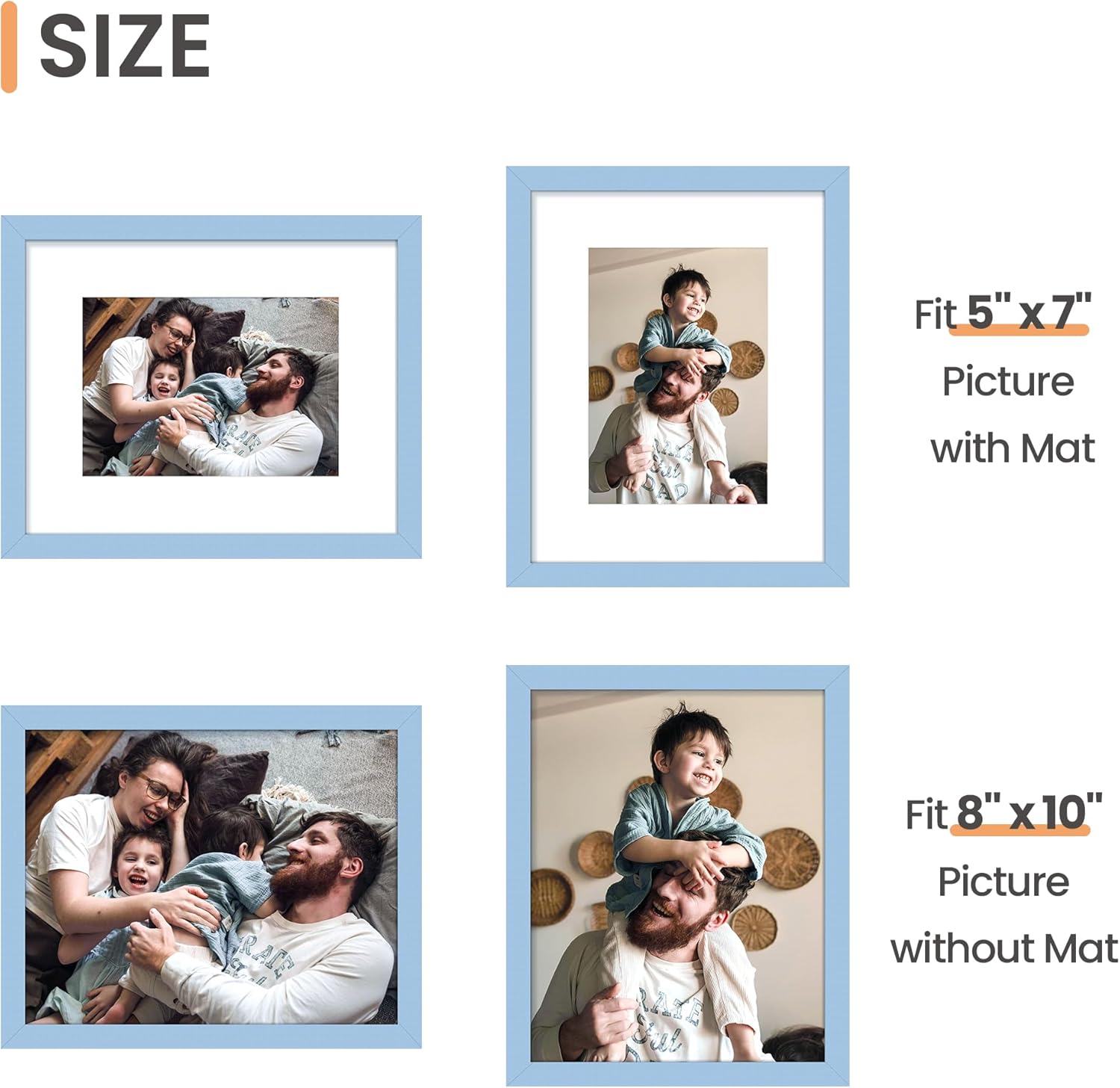 Upsimples 8x10 Picture Frame Set of 5 - Display 5x7 or 8x10 Photos | Stylish Blue Wall Gallery Frames