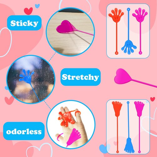 Valentines Non Candy Gifts Exchange Cards for Kids Preschool Class 20 Pack, Valentines Day Sticky Hands Hearts Toys for Toddler Boy Girl, Goodie Bag Box Basket Stuffers Fillers Trinkets for Students