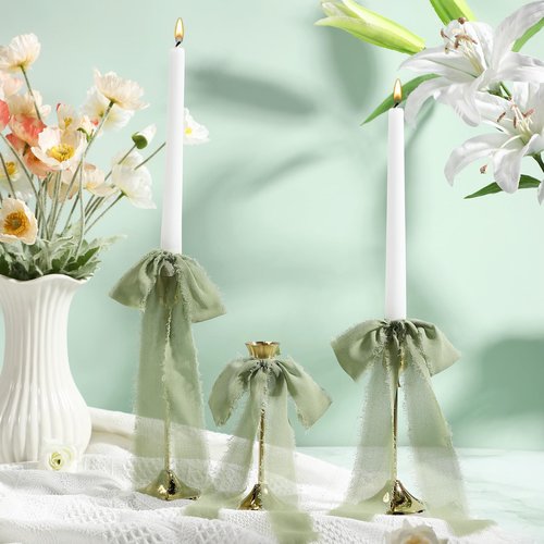 Luinabio 24 Pcs Bows Candlestick Decoration Valentine Tree Large Tie Bows Ribbon Gift Wrapping Coquette Decorations for Tree Wedding Party Baby Shower Decorations, 9.5 Inch(Sage Green)