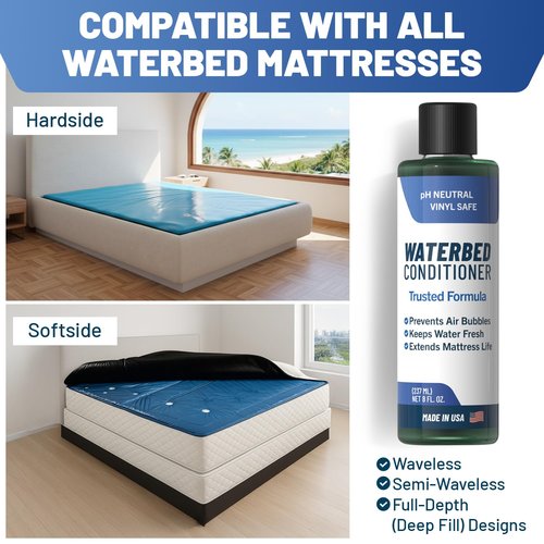 2X Concentrated Waterbed Conditioner — Made in USA — pH Neutral & Vinyl Safe Formula — Keeps Water Fresh & Clear, Prevents Air Bubbles & Odor — Extends the Life of all Waterbed Mattress Types — 8 OZ