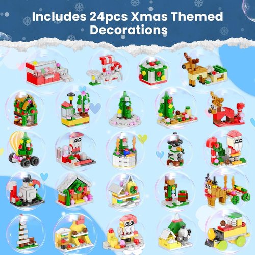 Advent Calendar 2025 - Xmas Themed Building Toys - 24 Days Christmas Countdown Calendar, Christmas Stocking Stuffers for 4 5 6 7 8-12 Years Old Boys Girls Kids