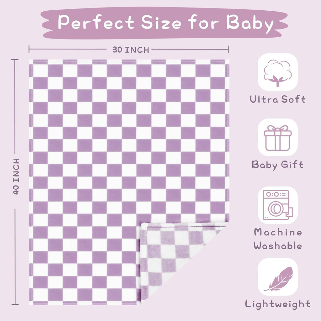 Yurhap Checkered Baby Blanket - Ultra Soft Fleece Receiving Blanket for Newborns | 30''x40'', Purple