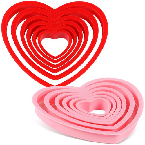 Jingmore 2 Sets Plastic Heart Cookie Cutters Valentine Heart Pancake Mold for Baking Cakes, Biscuits, and Sandwiches(Red and Pink)