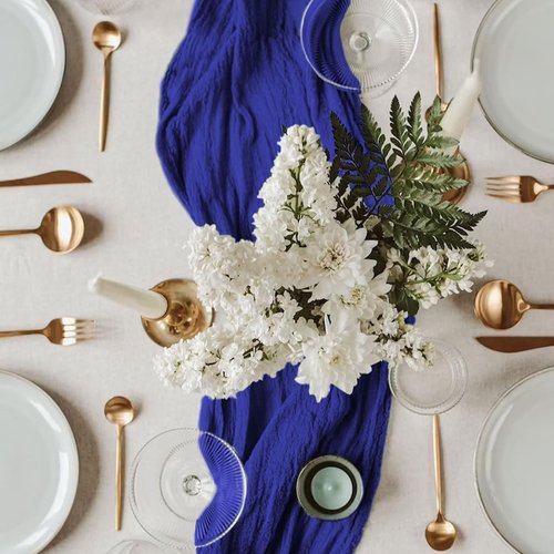FANPROMS Gauze Table Runner - Rustic Blue 10FT Sheer Fabric for Farmhouse Weddings & Events