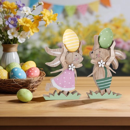 Easter Decorations for the Home Wooden Bunny Decor Sign Farmhouse Rabbit Tiered Tray Decor Easter Rabbit Table Decorations for Easter Party Desk Office Farmhouse Home